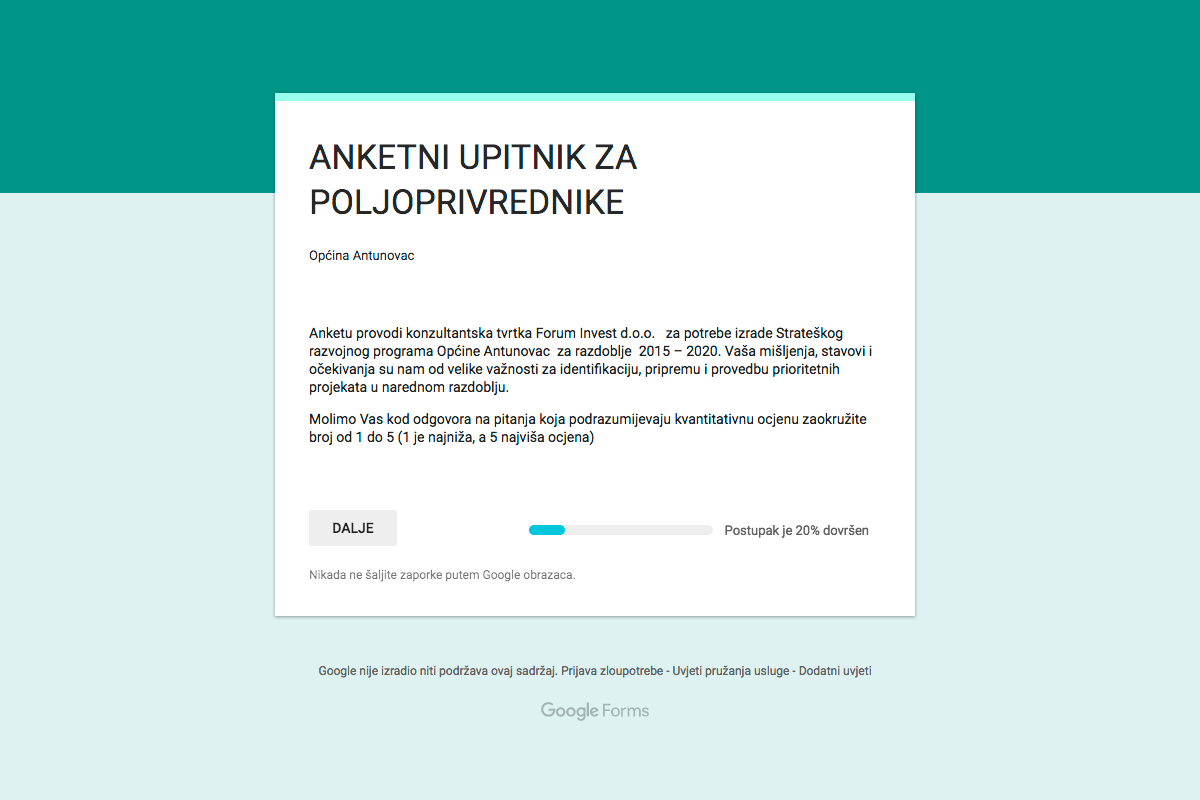 Anketni upitnik za poljoprivrednike